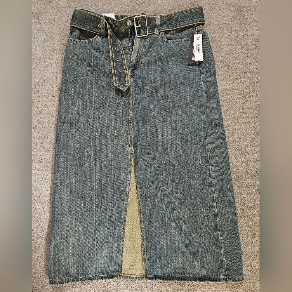 Denim Midi Skirt with Belt